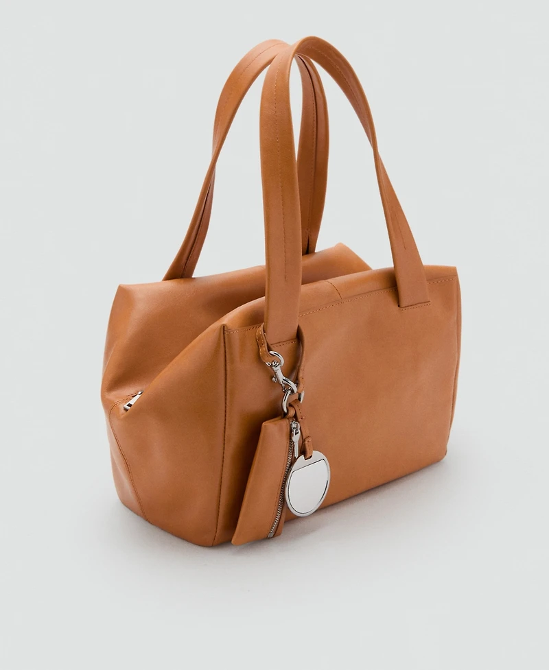 Mango Women's Charms Detail Medium Leather Shoulder Bag