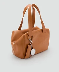 Mango Women's Charms Detail Medium Leather Shoulder Bag