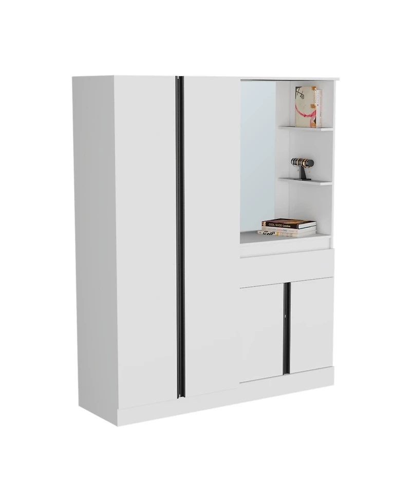 Depot E-Shop Everson Armoire, 4 Doors, 1 Drawer, 3 Shelves, 1 Mirror, White