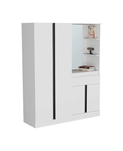 Depot E-Shop Everson Armoire, 4 Doors, 1 Drawer, 3 Shelves, 1 Mirror, White