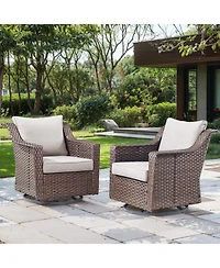 Gymojoy Slimline Brown Wicker Patio 2-Piece Swivel Chairs Outdoor Rocking Chair with Thick Deep CushionGuard Olefin Cushion