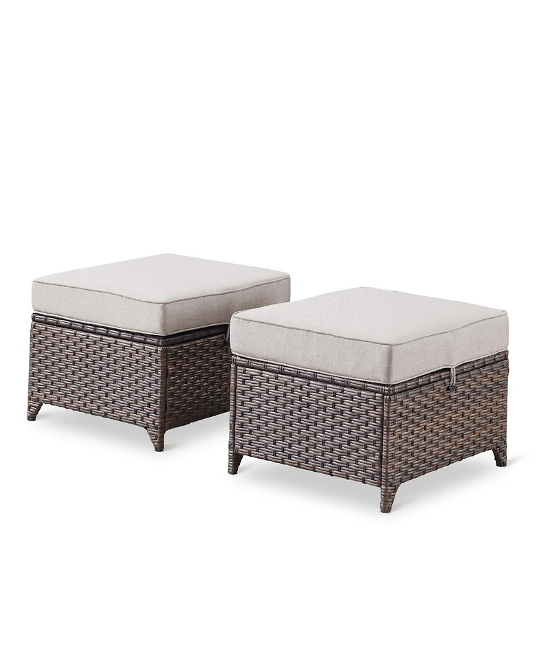 Gymojoy Slimline Brown Wicker 2-Piece Outdoor Ottoman Steel Frame Patio Footstools with Olefin Cushion