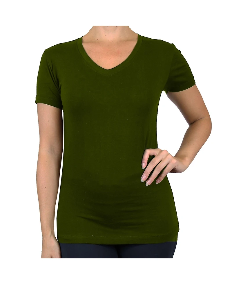 Blu Rock Women's Loose Fit Short Sleeve V-Neck Cotton Stretch Tees-3 Pack