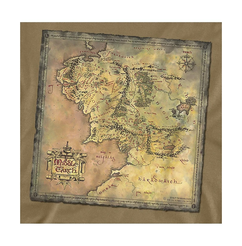 Logovision Men's The Lord of Rings Middle Earth Map T Shirt