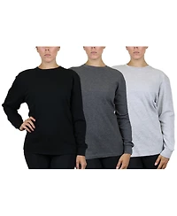 Galaxy By Harvic Women's Loose Fit Waffle Knit Thermal Shirt-3 Pack - charcoal