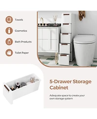 Volenca 5-Drawer Rolling Organizer Unit Narrow Storage Cabinet with Built-In Wheels for Small Space