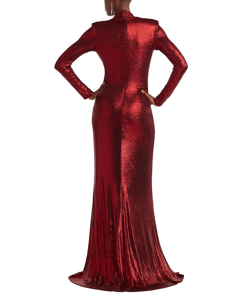 Tadashi Shoji Women's Ferrum Metallic Twist Drape Gown