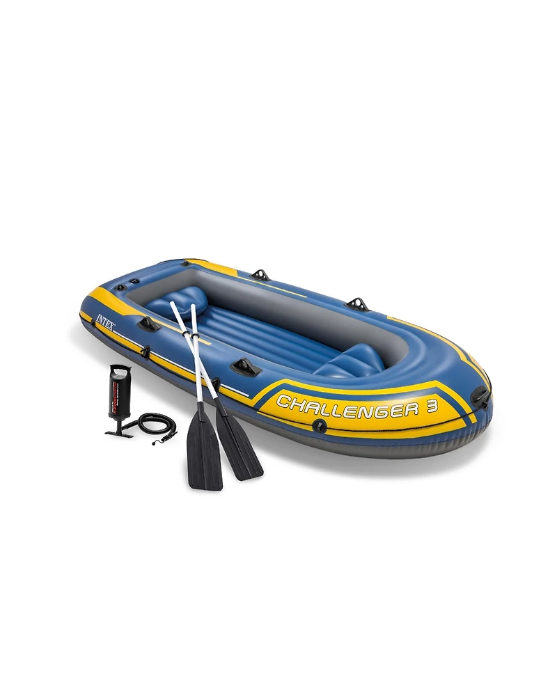 Intex 68370EP Challenger 3 Inflatable Raft Boat Set With Pump And Oars, Blue