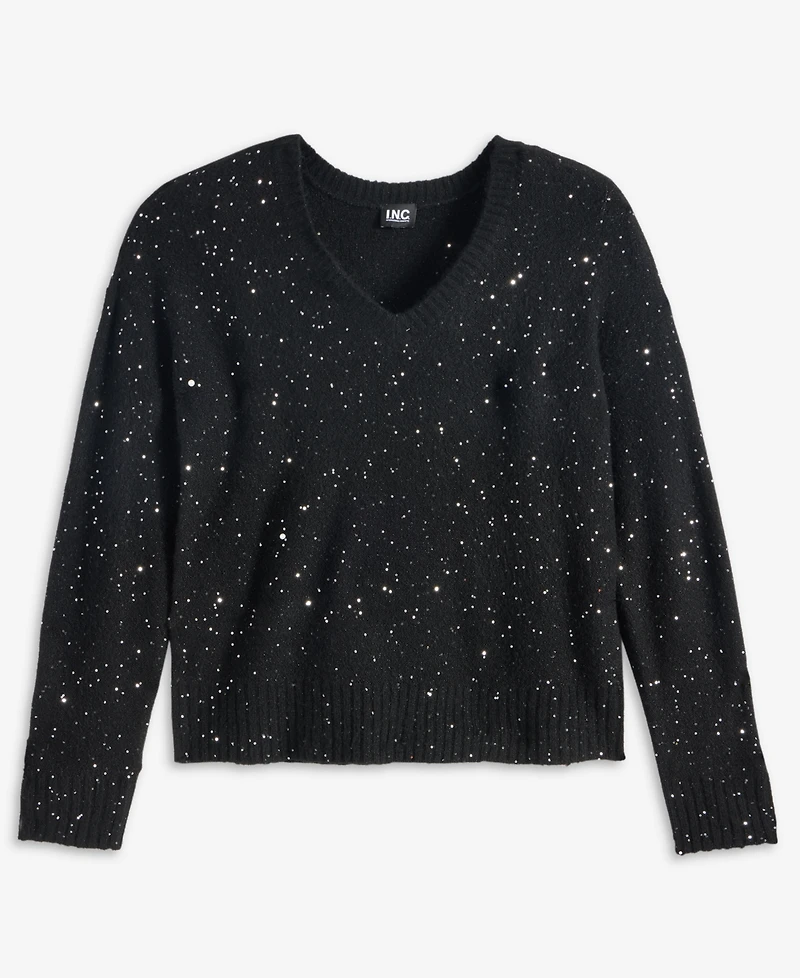 I.n.c. International Concepts Women's Roving Sequin V-Neck Sweater, Macy's Exclusive