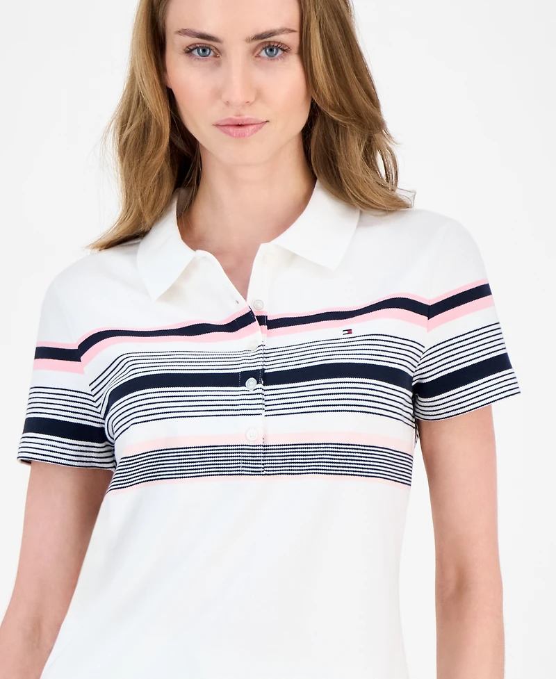 Tommy Hilfiger Women's Striped Pique Short-Sleeve Polo Shirt