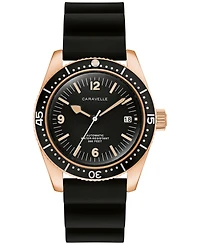Caravelle Men's Vintage Sport Sea Hunter Black Rubber Watch, 39mm