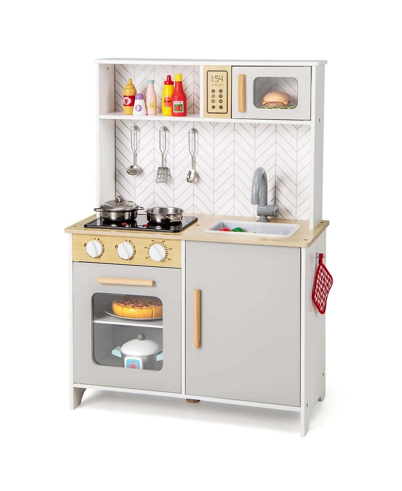 Kids Kitchen Playset with Lights Sounds Microwave Stoves Oven Cooking Accessories