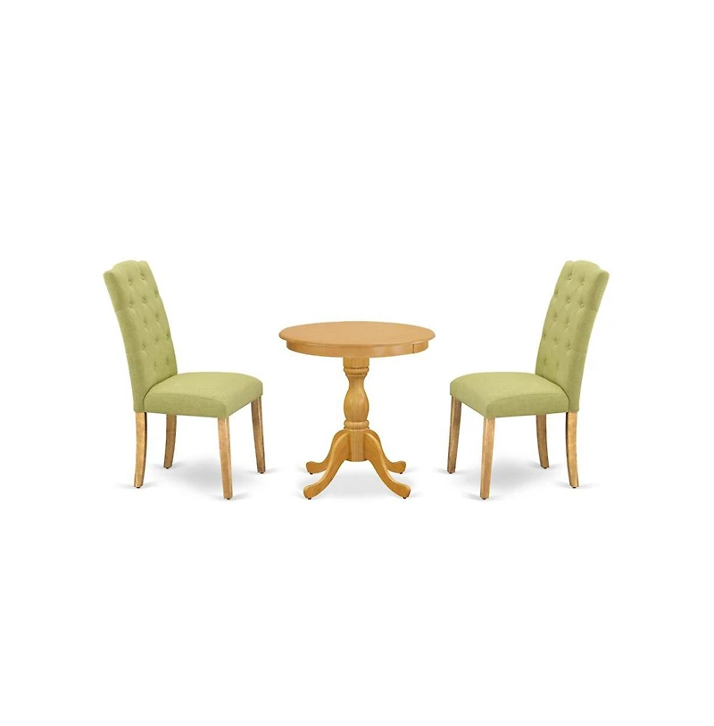 East West Furniture 3-Pc Modern Dining Set - 2 Parson Dining Room Chairs and 1 Dining Room Table (Oak Finish)