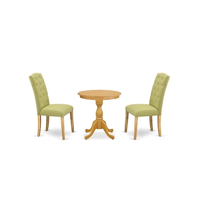 East West Furniture 3-Pc Modern Dining Set - 2 Parson Dining Room Chairs and 1 Dining Room Table (Oak Finish)