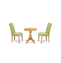 East West Furniture 3-Pc Modern Dining Set - 2 Parson Dining Room Chairs and 1 Dining Room Table (Oak Finish)