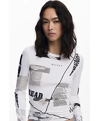 Desigual Women's Ribbed newspaper T-shirt