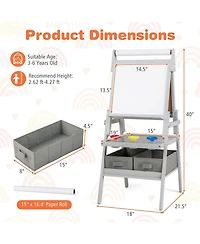3-in-1 Art Easel for Kids with Magnetic Chalkboard & Whiteboard Paper Roll