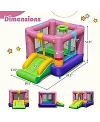 Gymax Inflatable Bounce House Bouncy Castle w/Slide & Basketball Rim 480W Blower