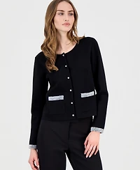 T Tahari Women's Embellished Pearl-Trim Cardigan