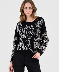 T Tahari Women's Soutache Crewneck Sweater