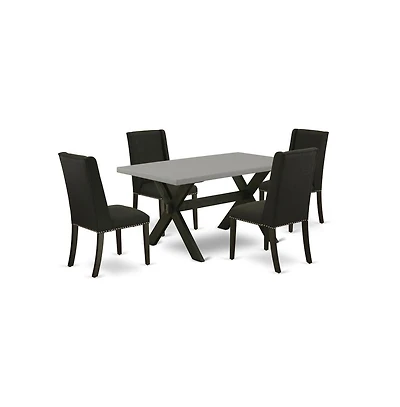 East West Furniture 5-Pc Dining Table Set Included 4 Dining Chair Upholstered Nails Head Seat and Stylish Chair Back and rectangular dining Dining Tab