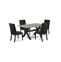East West Furniture 5-Pc Dining Table Set Included 4 Dining Chair Upholstered Nails Head Seat and Stylish Chair Back and rectangular dining Dining Tab