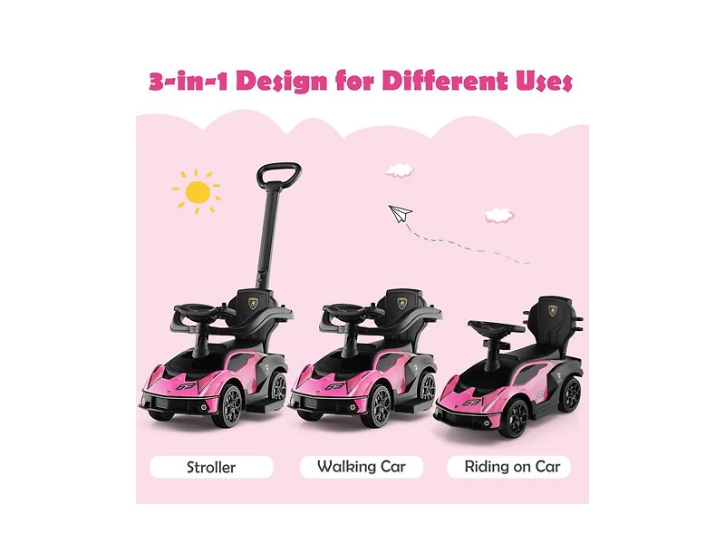 Boyel Living 3-in-1 Licensed Lamborghini Ride on Push Car with Handle Guardrail