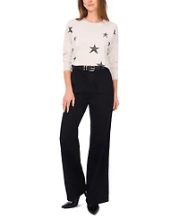 Vince Camuto Women's Cozy Crewneck Star-Print Dropped-Shoulder Sweater