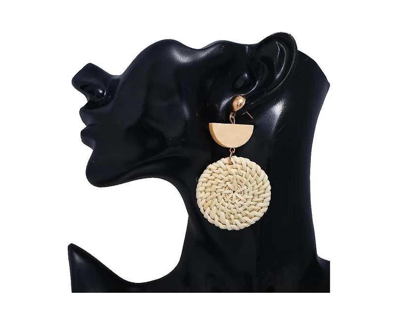 Rattan Earrings Organic Wooden Straw Weave