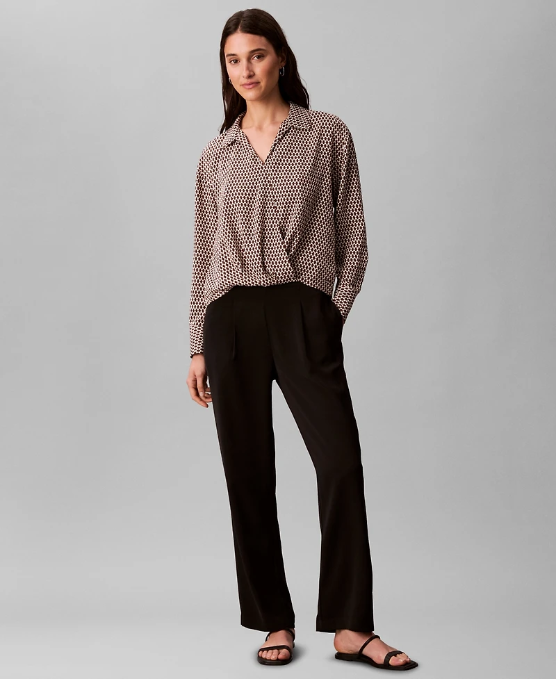 Calvin Klein Women's Printed Crepe Long Sleeve Top