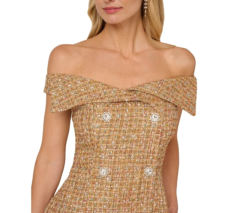 Adrianna Papell Women's Shawl Tweed Short Dress