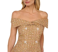 Adrianna Papell Women's Shawl Tweed Short Dress