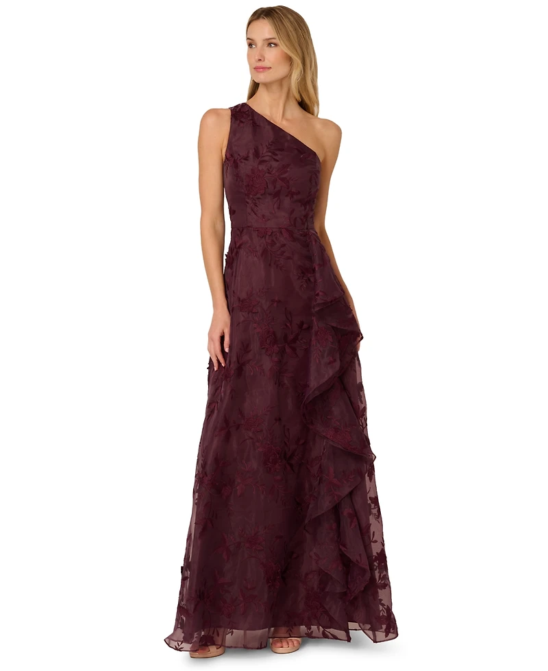 Adrianna Papell Women's Embroidered Ruffle Gown
