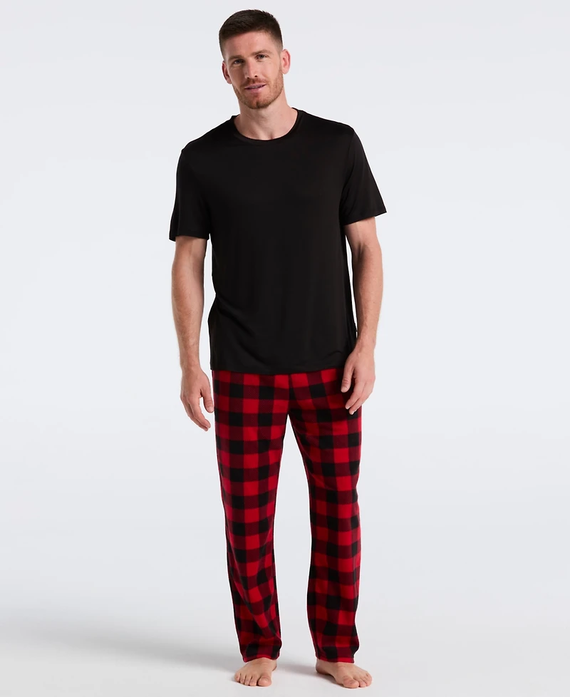 Perry Ellis Portfolio Men's Fleece Buffalo Plaid Print Sleep Pants
