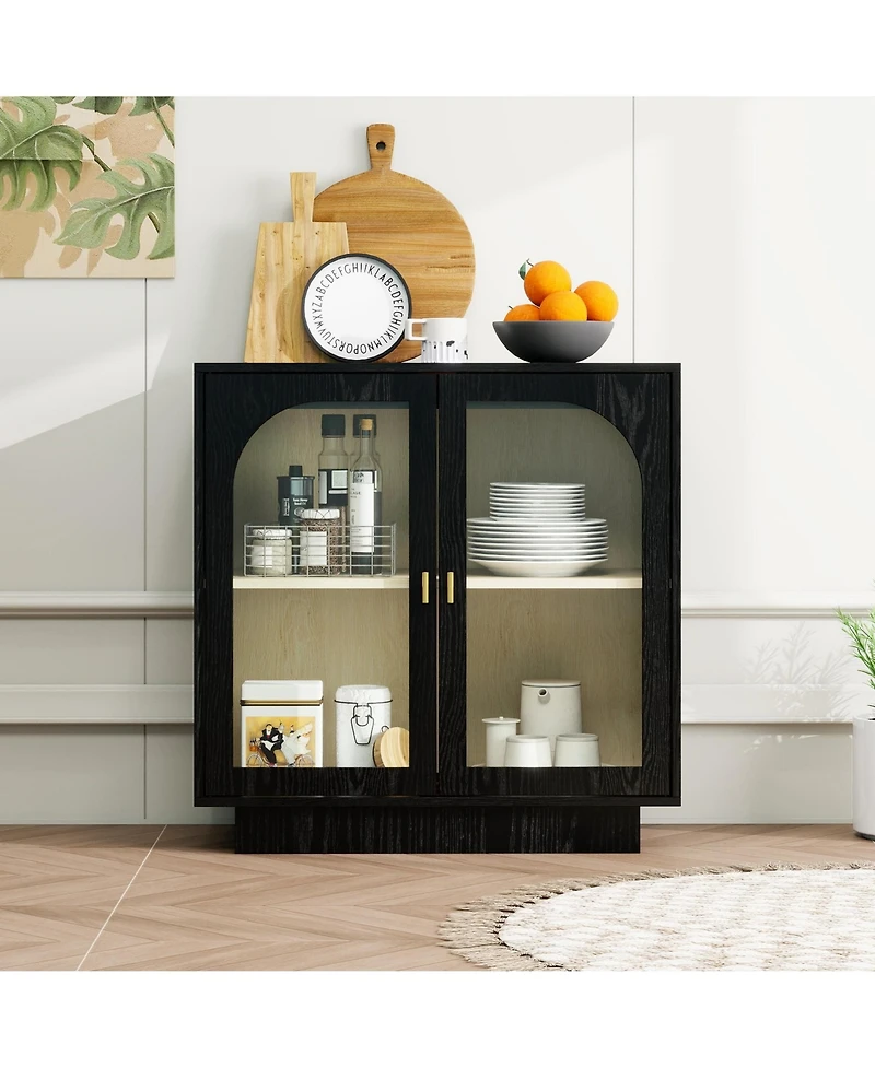 Storage Cabinet with Acrylic Door for Living Room 2 Door Storage Cabinet Sideboard Cabinet Entryway Cabinet, Black