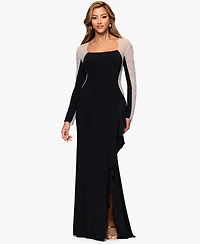 Xscape Petite Long Beaded Sleeve Dress