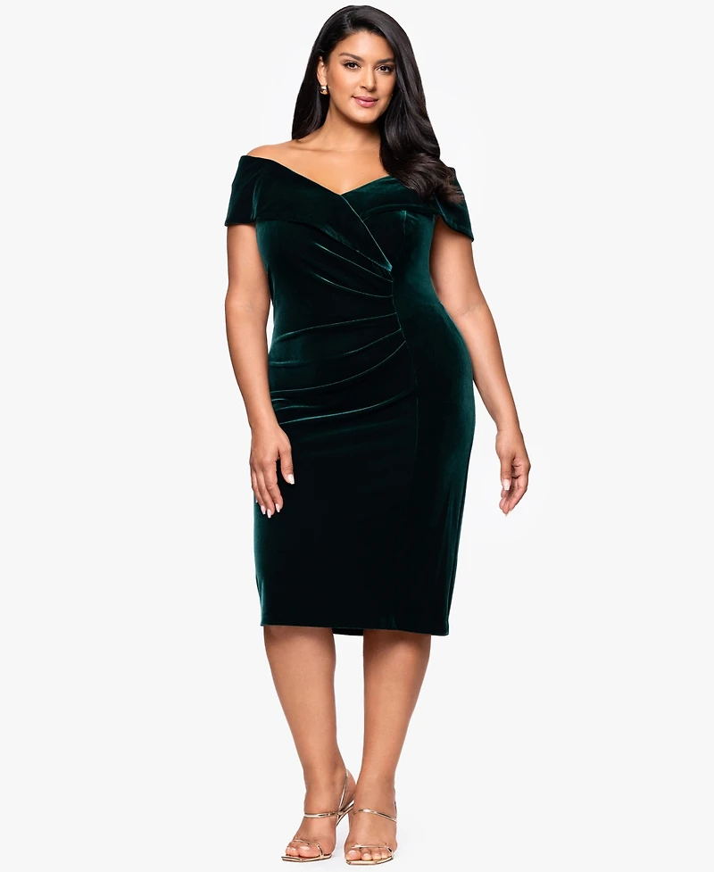 Xscape Plus Off-Shoulder Ruched Dress
