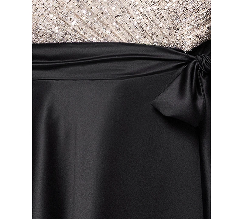 Xscape Plus Long Sleeve Sequin Ballgown Skirt Dress