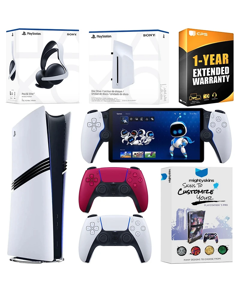 Sony PlayStation 5 Pro Digital Bundle with Disc Drive, Extra Controller, Pulse Elite Headset, Portal, MightySkins Voucher and 1 Year Exten