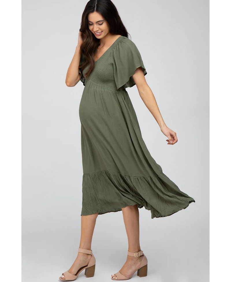 Pinkblush Olive Smocked Ruffle Maternity Dress