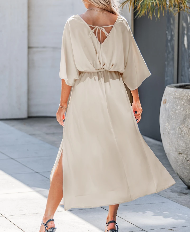Cupshe Women's V-Neck Belted Midi Beach Dress