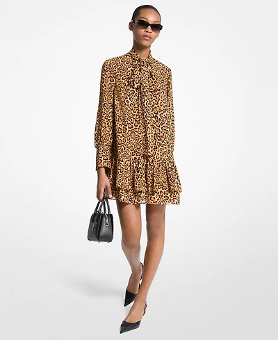 Michael Kors Women's Cheetah Print High-Neck Mini Dress