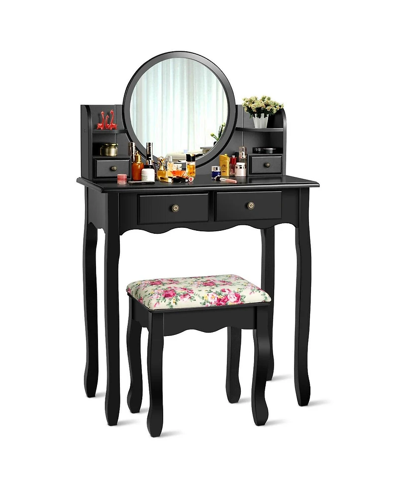 Makeup Vanity Table Set with 360° Pivoted Round Mirror