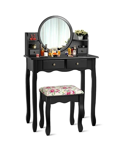 Makeup Vanity Table Set with 360° Pivoted Round Mirror