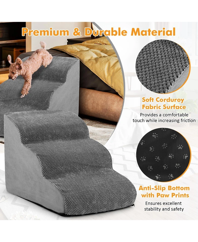 3-Tier Non-Slip Dog Steps with High-Density Sponge and Silicone Paw Prints