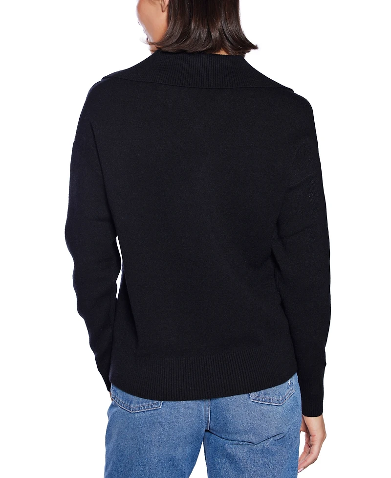 Belldini Women's Rhinestone-Trimmed Split-Neck Sweater