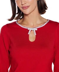 Belldini Women's Embellished Keyhole-Neck Sweater