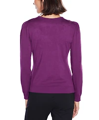 Belldini Women's Puff Sleeve Embellished Neckline Sweater