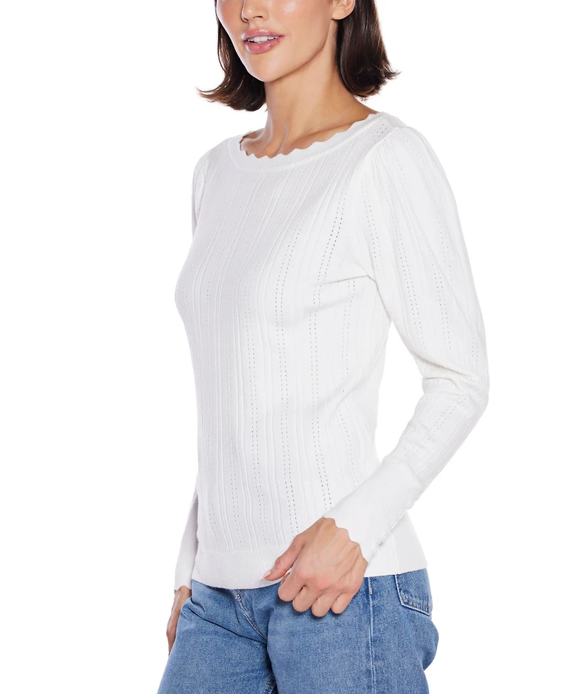 Belldini Women's Scalloped-Trim Boat Neck Sweater