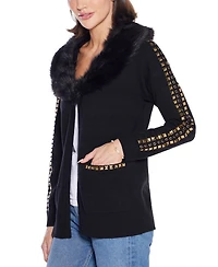 Belldini Women's Black Label Embellished Collar Cardigan Sweater